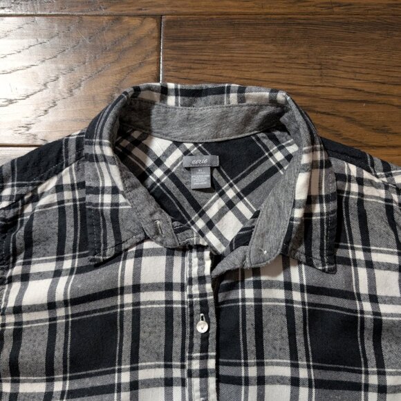 aerie plaid flannel shirt black white size XS - Picture 4 of 16